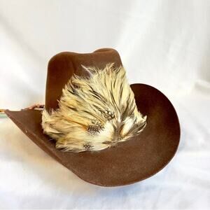 TRAIL RIDGE Dynafelt 21.5” Western Cowboy Hat Wool Fur Feathered Band.